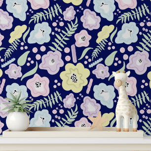 Fette Blaue Gelbe Violette Florale Abziehbilder Tapete