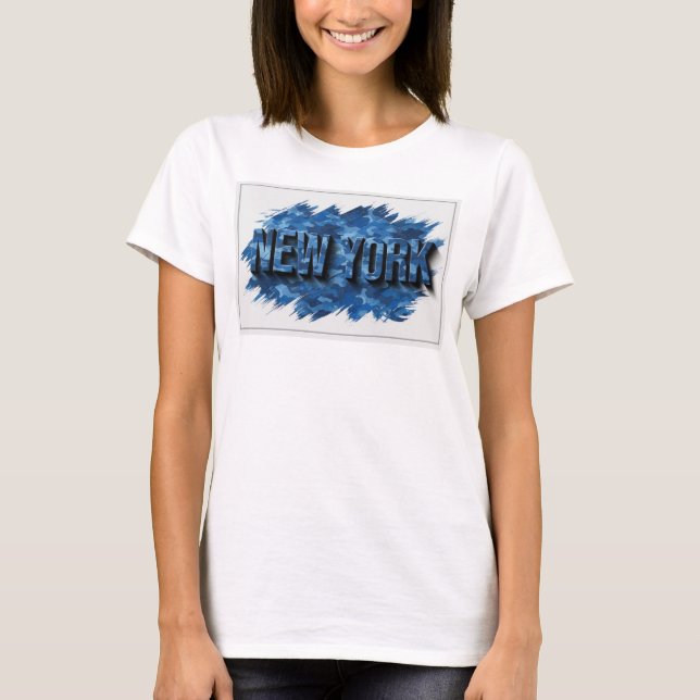 Fette blaue NEW YORK Textdesign T-Shirt (Vorderseite)