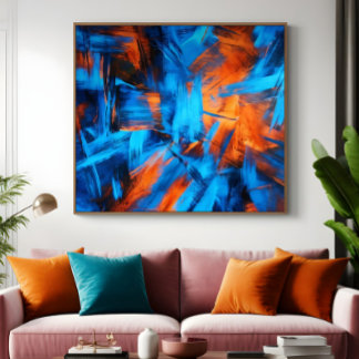 Fette Blaue Orange Abstrakte Pinselstriche Poster