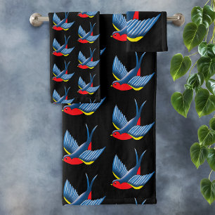 Fette Blaue Traditionelle Schwalben-Tätowierung im Badhandtuch Set