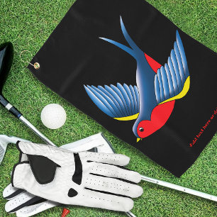Fette Blaue Traditionelle Schwalben-Tätowierung im Golfhandtuch