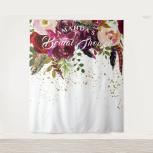 Fette Boho-Burgunder-Blumen-Hochzeitsdusche-Hinter Wandteppich