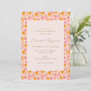 Fette Boho Rosa Orange Retro Floral Paarschwimmbad Einladung