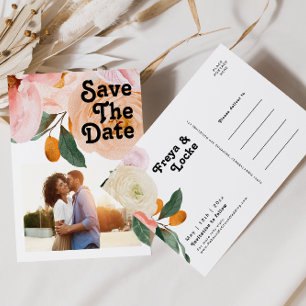Fette bunte Blumen   Foto Save the Date Einladungspostkarte