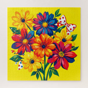 Fette bunte Blumen Pop-Art-Strauß Punkte Puzzle