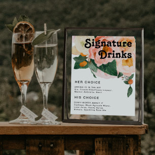 Fette Bunte Blumen   Signature-Drinks-Schild Poster