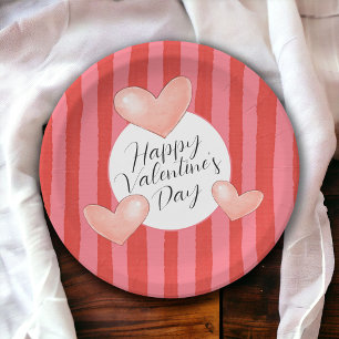 Fette bunte Streifen und Herzen Valentinstag Pappteller