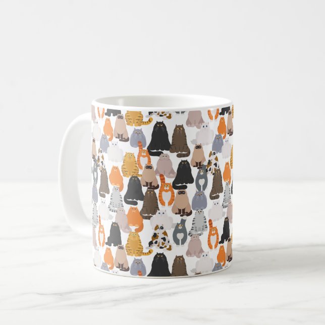 Fette Cartoon Fett Katzen Blick Kaffeetasse (Vorderseite Links)