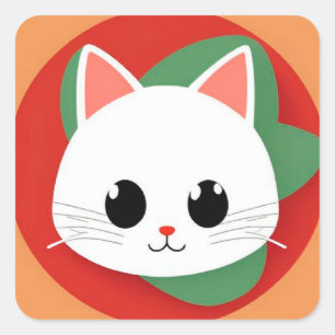 🐱 Fette Cartoon-Katze-Gesichtsgrafik im Pop-Art-S Quadratischer Aufkleber