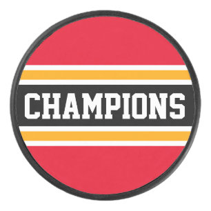 Fette CHAMPIONS Helle Rot Schwarz Orange Streifen Eishockey Puck