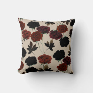 Fette dunkle Blumenmuster Rot und Schwarz Beige Bo Kissen