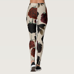Fette dunkle Blumenmuster Rot und Schwarz Beige Bo Leggings