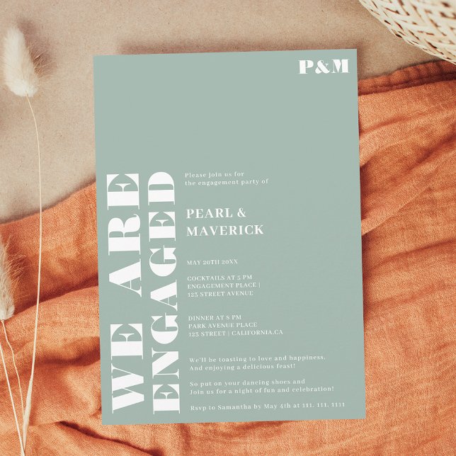 Fette, einfache, staubgrüne Hochzeitsfeier Einladung (Bold simple dusty green wedding engagement party invitation)