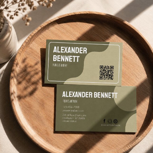 Fette Einfachheit Salbeigrüner Scannbarer QR-Code  Visitenkarte (Von Creator hochgeladen)