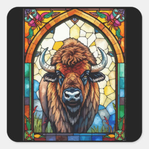 Fette Farben Bison Büffel Cottagecore Rustikaler D Quadratischer Aufkleber