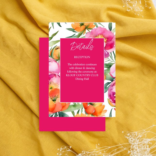 Fette Farben Rosa-Orangenbäume Eleganz Details Begleitkarte (Bold colors pink orange peonies elegant details enclosure card)
