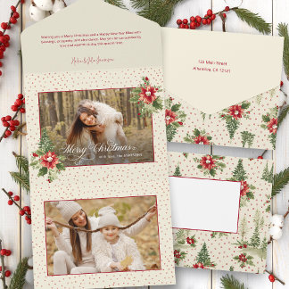 Fette Farbige Retro-Vintage-Weihnachts-Blumen-Foto All In One Einladung