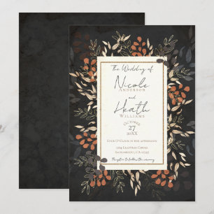 Fette Florale Botanische Blätter Grau Gold Hochzei Einladung
