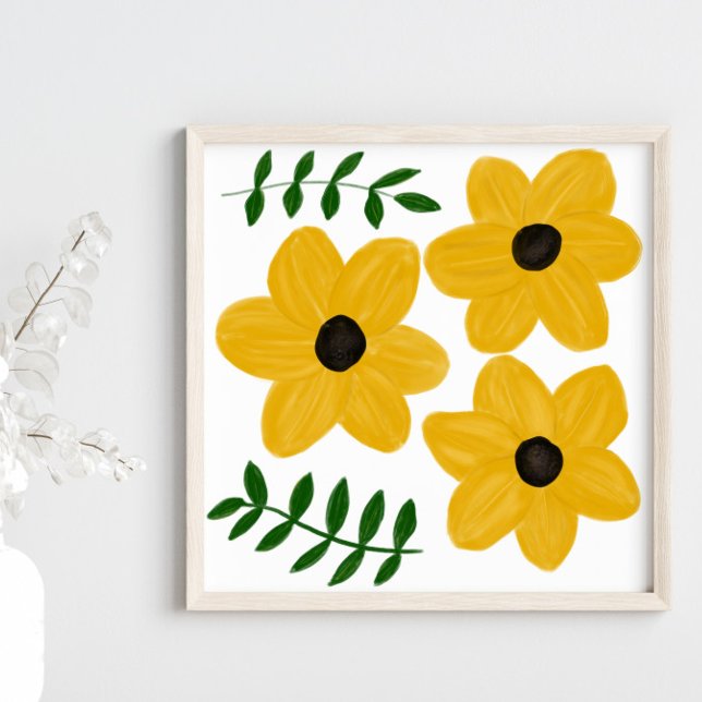 Fette gelbe moderne Blumen-Grafikmalerei Poster (Von Creator hochgeladen)