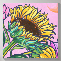 Fette gelbe Sommer-Sonnenblume, die nach oben scha Leinwand Fotofliese
