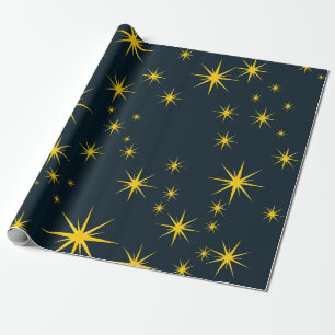 Fette gelbe Sterne mit blauem Hintergrundmuster Geschenkpapier