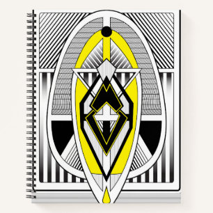 Fette gelbe und schwarze geometrische Art Deco Ges Notizbuch