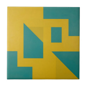 Fette geometrische abstrakte Gelb Teal Fliese