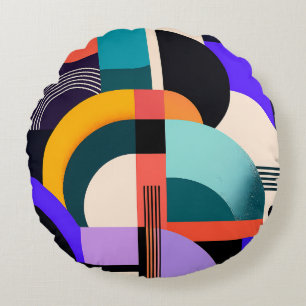 Fette geometrische Formen und Farben modernes Desi Rundes Kissen