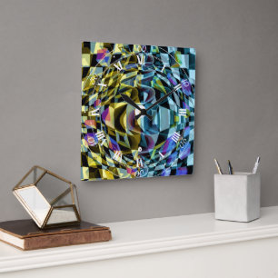 Fette geometrische Mosaik-Moderne Abstrakt Quadratische Wanduhr