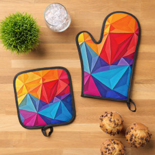 Fette geometrische Prismen-Abstrakte Kunst Ofenhandschuh & Topflappen-Set