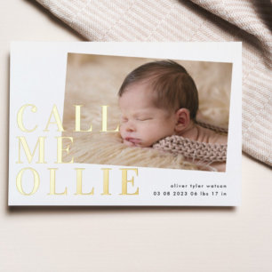 Fette GOLD Foto Ruf Mich BABY Geburts ANKÜNDIGUNG