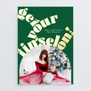 Fette Gold-Typografie "Bring dein Tinsel zum Strah Folien Feiertagskarte