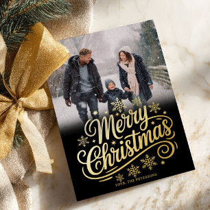 Fette goldene Schneeflocken Schrift Merry Christma Folien Feiertagskarte