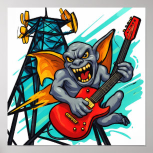 Fette Grafik mit flachen Farben: Grumpy Gargoyle Poster