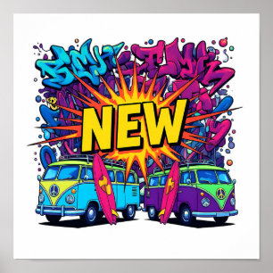 Fette Grafik mit flacher Farbe: Neon NEW Wave Pop  Poster