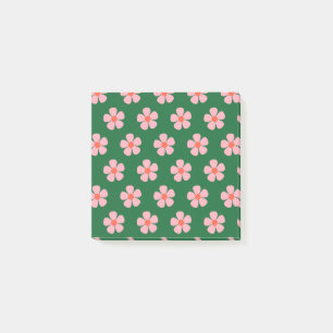 Fette grüne und rosa skurrile Blumen Retro-Muster Post-it Klebezettel