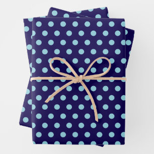 Fette hellblaue Tupfen auf Navyblau Geschenkpapier Set