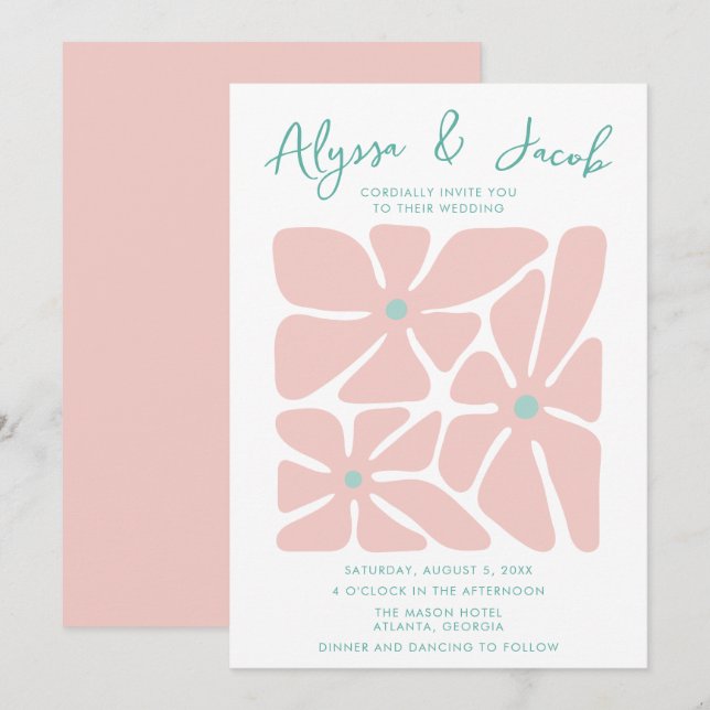 Fette, helle Retro-Blumenhochzeit Einladung (Vorne/Hinten)