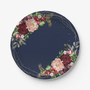 Fette Herbst-Blumen-Hochzeit in Navyblau, Gold und Pappteller