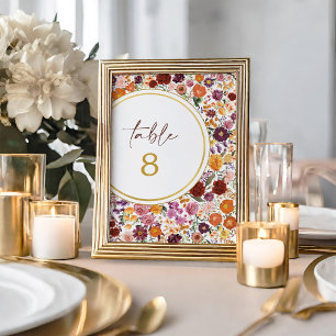 Fette Herbst-Wildblumen-Hochzeitstisch-Nummer Einladung