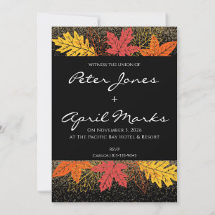 Fette Herbstblätter und Glitter-Hochzeitseinladung Einladung