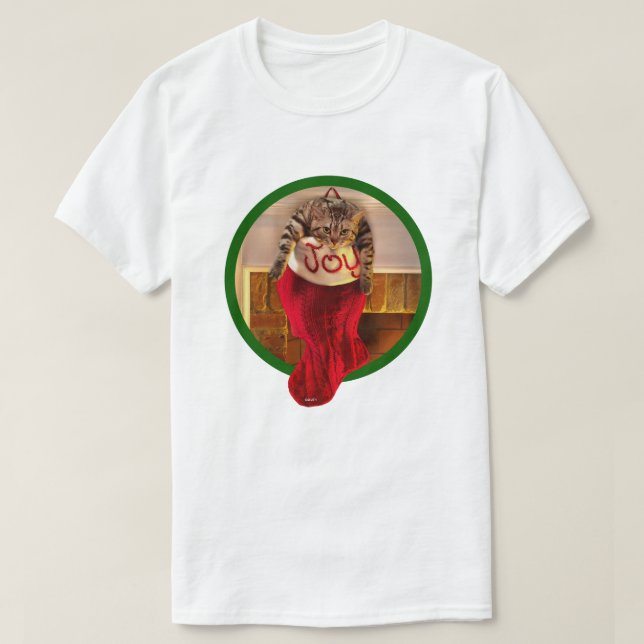 Fette Katze im WeihnachtsStrumpf T-Shirt (Design vorne)