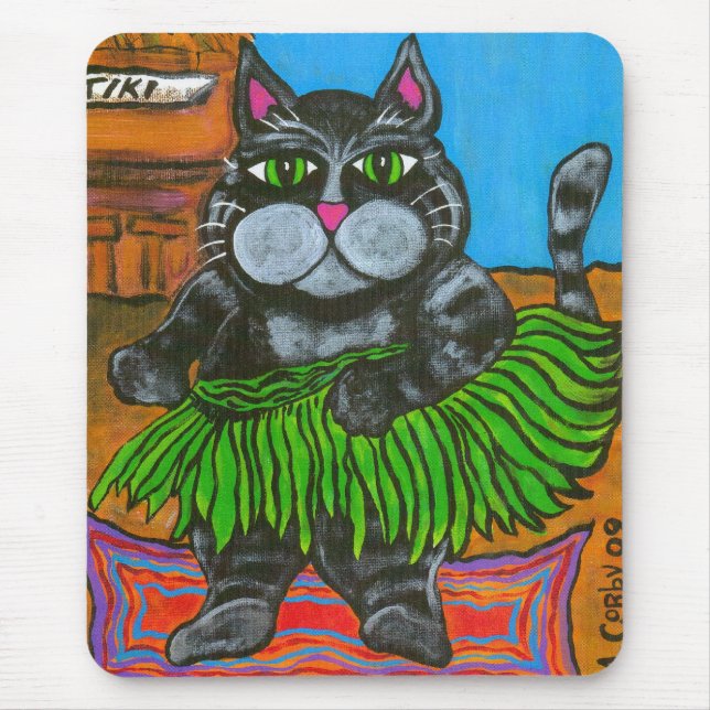 Fette Katze in einem Hula Rock an einem Tiki Bar Mousepad (Vorne)