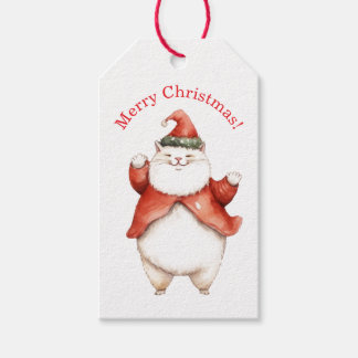 FETTE KATZE IN SANTAMÜTZE GESCHENKETIKETT GESCHENKANHÄNGER