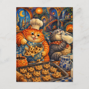 Fette Katzen backen Kekse Postkarte