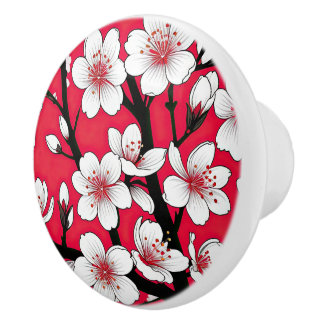 Fette Kirschblüten-Illustration auf Rot Keramikknauf