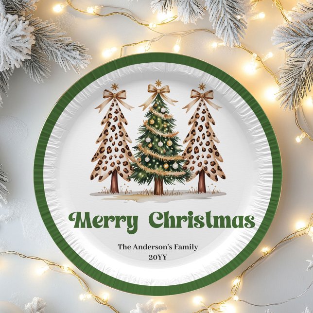 Fette Leopard-Weihnachtsbaum Editable Papierplatte Pappteller (Bold Leopard Christmas Tree Editable Paper Plates)