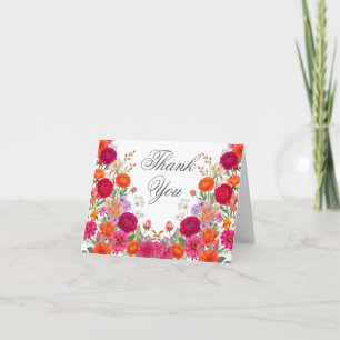 Fette leuchtend rosa und orange Gartenblumen-Party Dankeskarte