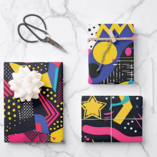 Fette leuchtende Farben 90er Jahre Abstracter funk Geschenkpapier Set
