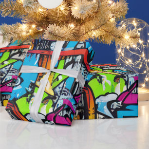 Fette leuchtende Farben Graffiti Street Art Muster Geschenkpapier